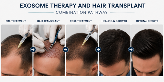 Exosome therapy combined with FUE hair transplant timeline at DermaHT Hyderabad
