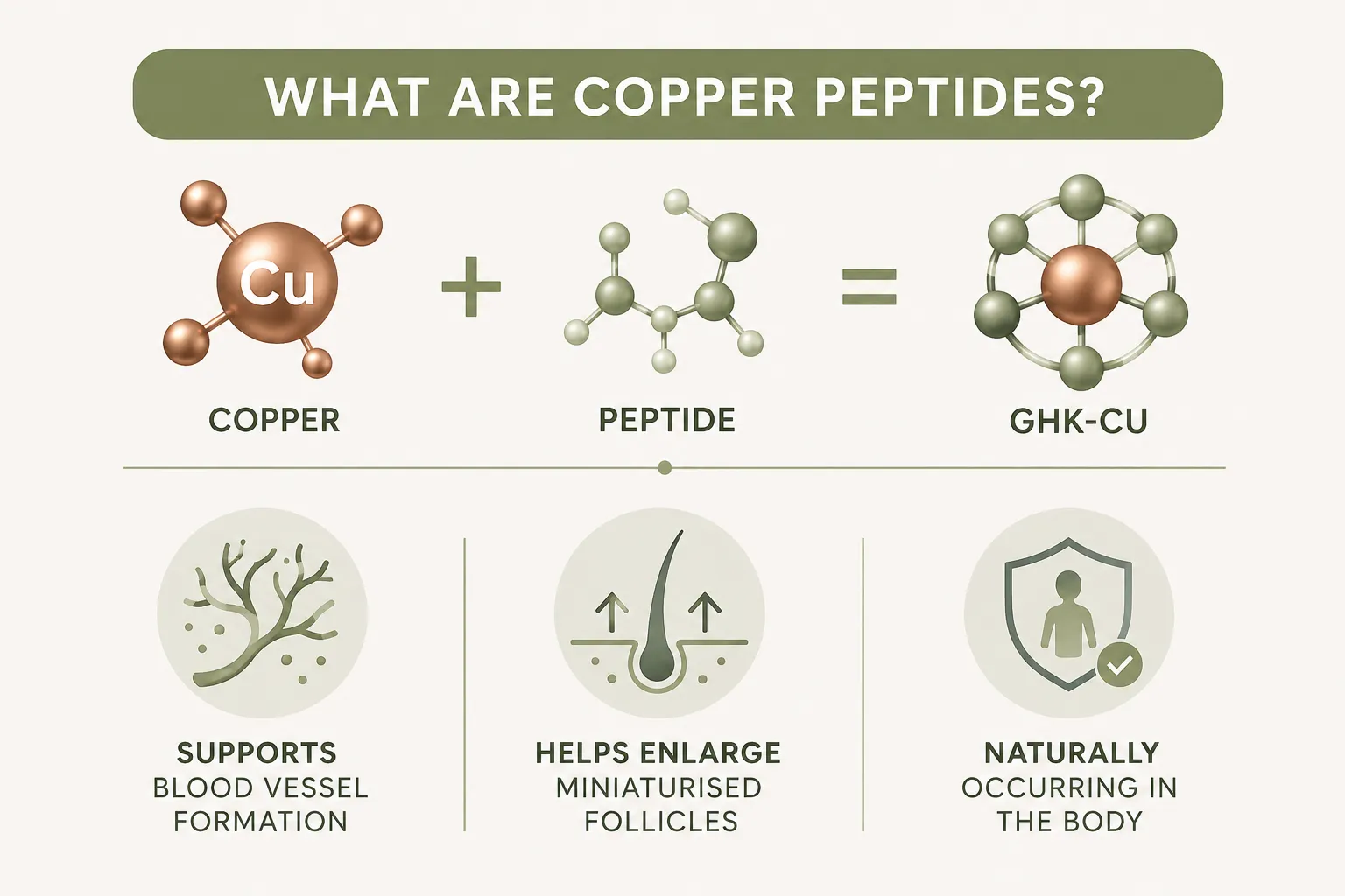 Infographic explaining what copper peptides (GHK-Cu) are and how they support hair growth